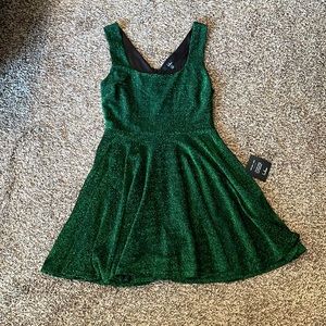 Lulu’s Metallic Green Skater Dress